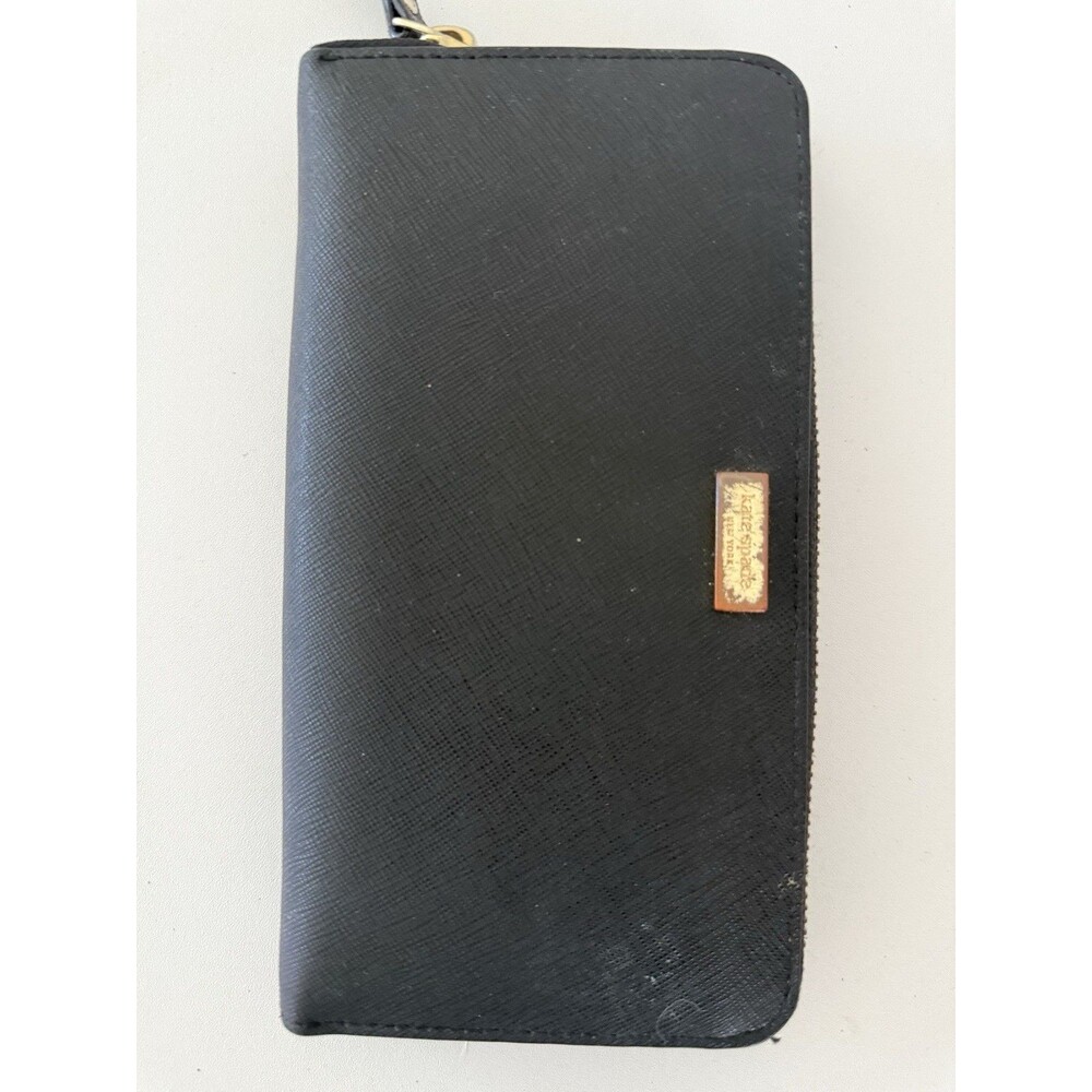 Kate Spade New York Black Zip Around Continental Wallet Gold Logo